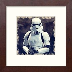 Lumartos, Storm Trooper Contemporary Home Decor Wall Art Watercolour Print, Mahogany Frame, 12 x 12 Inches