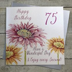 witte katoenen kaarten 1-Piece Happy 75th Verjaardag Extra-Large Verjaardagskaart, Roze Bloem