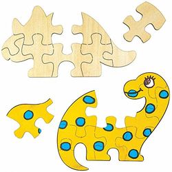 Baker Ross FC828 Dinosaurus Houten Legpuzzels - Set van 5, Knutselpakketten voor Kinderen, Houten Knutselpuzzel Schilderen