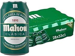 Mahou Clásica Cerveza Dorada Lager, Auténtica Cerveza Mahou Con Sabor Suave, Refrescante y Con Espuma Consistente, 4.8% Vol. Alcohol, Pack 28 Latas x 33cl