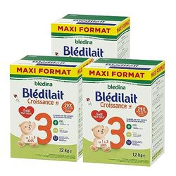 Blédina - Blédilait Croissance 3ème âge - Lait en poudre pour bébé - De 1 à 3 ans - Lot de 3x1,2kg