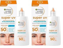 Garnier Antioxidante Super UV Protección Solar Fluid SPF 50+ Crema solar ligera y no grasa con ácido hialurónico Ambre Solaire 40ml (Paquete de 2)
