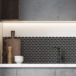 WALPLUS 28.5x14cm@36 pcs Shimmering Black Honeycomb Hexa Wall Tile Sticker Backsplash Tile Paint Stick on Tiles Peel and Stick Self Adhesive Wall Tiles Stickers for Kitchen Bathroom Tile Transfer