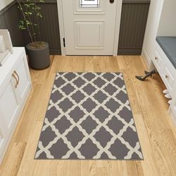 Ottomanson Ottohome Collection Color - Tapete de design contemporâneo de Morrocon Trellis, antiderrapante, parte traseira de borracha, polipropileno, cinzento, 100 cm x 150 cm