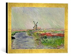 Ingelijste foto van Claude Monet "Tulip Field in Holland", kunstdruk in hoogwaardige handgemaakte fotolijst, 40x30 cm, goud raya