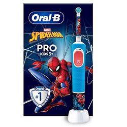 Oral-B Cepillo de dientes eléctrico Pro Kids, regalos para niños, 1 cabezal de cepillo de dientes, 4 calcomanías de Spiderman, 2 modos con modo sensible apto para niños, para mayores de 3 años,