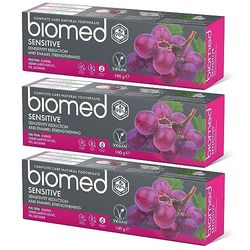 Biomed Sensitive 98% Naturalna pasta do zębów/czułość i wzmocnienie szkliwa/ekstrakt z pestek czerwonych winogron, Wegańskie, SLS Free 3x100g