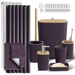 Clara Clark Bathroom Accessories Set - Purple Bathroom Set, Bathroom Sets with Shower Curtain and Rugs, 22PC Shower Curtain Set with Trash Can