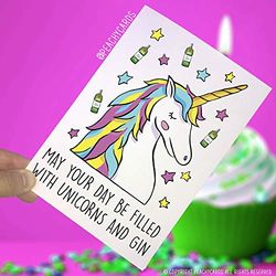Tarjetas de unicornio, tarjeta de mejores amigos, unicornios, tarjeta de celebración, relleno con gin, tarjeta de cumpleaños, tarjeta de Navidad, divertida tarjeta, Gin Lovers PC147