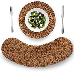 BARIEN Lot de 10 sets de table ronds tissés marron en jacinthe d'eau naturelle pour table à manger, grands sets de table tissés faits à la main, résistants à la chaleur et antidérapants (33 cm, lot de