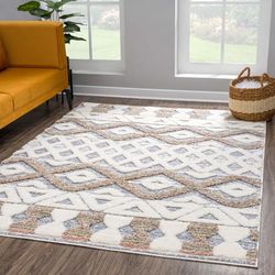 carpet city Tappeto a pelo lungo, 120 x 170 cm, effetto scanni, etnico, grigio crema, profondo, effetto 3D, soffice, per soggiorno, camera da letto, a pelo lungo