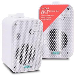 Pyle Système d'Enceinte Extérieurs étanches- Paire d'Enceinte Murale/Plafond de 8.9 cm -Résistants aux Intempéries avec Grilles Métalliques-À Utiliser dans la Piscine/Patio ou à l'Intérieur