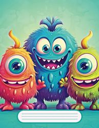 Primary Composition Notebook: Cute Monsters Primary Composition Notebook, Draw and Write Story Journal with Dotted Midline and Picture Space for Grades K-2, Girls, Boys