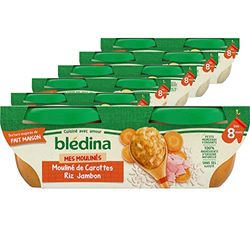 Blédina - Mes Moulinés - Repas Bébé dès 8 Mois - 12 Plats Carottes Riz Jambon - Inspirés du Fait Maison - Dès 8 Mois - 12 Assiettes de 200g