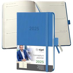 SIGEL C2569 Conceptum Agenda semanal 2025, aprox. A6, azul, tapa dura, dos páginas = una semana, 176 páginas