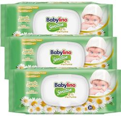 Chusteczki dla niemowląt Babylin Sensitive 0% Perfumy, 98% Naturalna formuła przywracająca PH skóry, 3 opakowania z zamknięciem oszczędzającym świeżość, 162 Chusteczki
