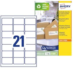 Avery España LR7160-15 Recycled White Adhesive Labels 315 Labels, 63.5x38.1mm din A4, Box 15sheets