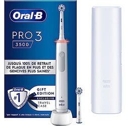 Oral-B Pro 3 3500, Brosse à Dents Électrique + Dentifrice Sensibilité & Gencives Calm Original, Pack de 4 (4 x 100ml), 1 Étui De Voyage, 2 Brossettes, Brosse a Dents Blance