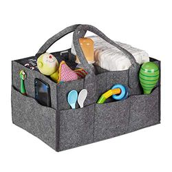 relaxdays Rangement couches, 11 compartiments, panier langer portable, organiseur chambre bébé, corbeille, gris foncé
