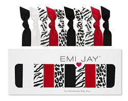 EMI JAY Pack de 10 Élastiques Noir/Blanc Animal: Noir Satin, Blanc, Zèbre, Rubis, Blanc Léopard