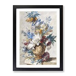 Still Life With Flowers Vol.6 By Jan Van Huysum Classic Painting Framed Wall Art Print, Ready to Hang Picture for Living Room Bedroom Home Office Décor, Black A3 (34 x 46 cm)