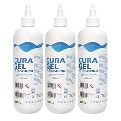 Ultrasone gel - 3 gelflessen 1 kg voor ultrasoon geluid - blauw - Curagel ultrasoon - blauw voor lasertherapie diagnose therapieën type Acquasonic Parker - Original Cura Farma
