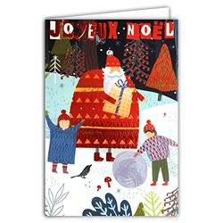 Afie 61-5634 - Biglietto di auguri con Babbo Natale rosso brillante scintillante e scintillante, regalo per bambini, neve, alberi di fine anno, con busta bianca