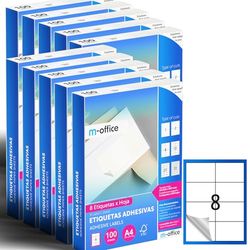 M-office Etiquetas Adhesivas A4 compatible con Label Printer, Pegatinas Blancas Adhesivas para Uso Diario, Papel Adhesivo para Imprimir, Pegatinas para Escribir (8 por hoja, 1000h)