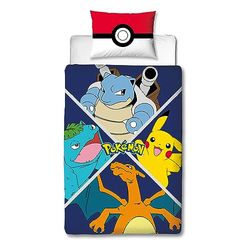 Character World Pokemon officiellt licensierad delad design enkelt påslakanset | vändbart 2-sidigt Pikachu karaktärer sängkläder inklusive matchande örngott | perfekt för barnsovrum | polycotton