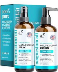 ArtNaturals Magnesium Oil Spray 340g + Body Lotion Set 227g - Extra Strength Ultra-Pure Soothing Relief & Relaxation for Better Sleep, Muscle Health Leg & Joint Care W/a Less Itch, Non-Greasy Formula