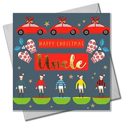 Kerstkaart, oom Subuteo & Cars, tekst verijdeld in glanzend goud