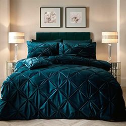 Soiree Mira - Juego de Funda de edredón de Terciopelo, tamaño de Cama Doble, Color Verde Azulado