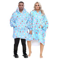 GC GAVENO CAVAILIA Ice cream Hoodie Blanket Women, Oversize & Giant Blanket Hoodie Long, Wearable Hooded Blanket With Sleeves, Blue, One Size
