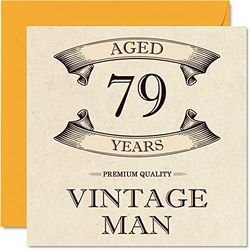 Tarjetas de cumpleaños vintage de 79 años para hombres, 79 años, divertida tarjeta de cumpleaños para abuelo, papá, marido, tío, hermano, abuelo, tarjetas de felicitación, tarjeta de 79 cumpleaños