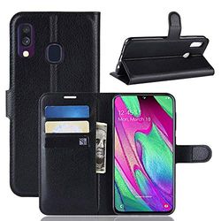 Carcasa de telefono Litchi Texture Horizontal Flip Funda de Cuero for Galaxy A40, con Billetera y Soporte y Ranuras for Tarjetas (Negro) (Color : Negro)