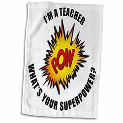 3dRose I Am a Teacher What Is Your Superpower Towel, Polyester, White, 15 x 22-Inch
