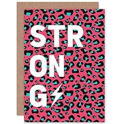 Wee Blue Coo Pink Teal Leopard Word Strong Greeting Card With Envelope Inside Premium Quality