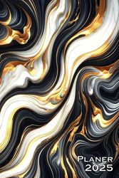 Planer 2025 Minimalistisch: Terminplaner Mit Gewohnheitstracker, Reflexionsfeldern, Budget... Taschenkalender A5 1 Woche 2 Seiten. Professionelles & ... Wochenkalender. Marmor Schwaz Gold