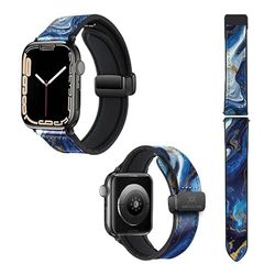 Cinturino per Apple Watch 20 mm (38/40/41/42/44/45 mm) in silicone e vera pelle: marmo blu