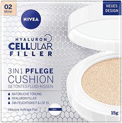 NIVEA Cojín antiedad 3 en 1 para el cuidado de la edad para el tinte natural y la humedad, para tipos de piel medianos, 15 g, 02 medianos