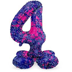 Folat 64774 Standing 4 Paint Splash Purple Space 41 cm Birthday Decoration Balloon Number No Helium Required, Bunt, Standard Size