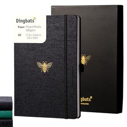 Dingbats* - Pro B5 Grand Carnet De Notes Pointillé - Journal Avec Couverture En Tissu Noir, Reliure À Fil - Avec Une Boîte Cadeau