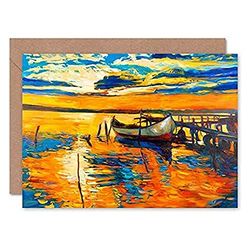Fine Art Prints Boat By The Dock At Sunset Greeting Card With Envelope Inside Premium Quality