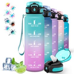 Borraccia, Borraccia 1 Litro, Borraccia con Cannuccia Senza Perdite, Borraccia Motivazionale con Scala Temporale, Facile da Pulire, Borracce con Slogan Motivazionali, per Campeggio, Yoga, Verde-Rosa