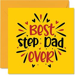 Tarjeta de cumpleaños para padrastro – Best Step Dad Ever – Tarjeta de cumpleaños para el día del padre de hijastra e hijo, tarjetas de felicitación de cumpleaños de 145 mm x 145 mm para padrastro