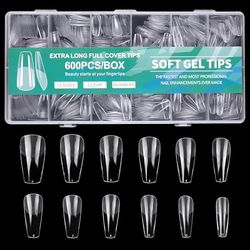 Unghie Finte, Kit Tip in Gel per Unghie, Tip Unghie Copertura Completa, French Press On Nails Corte, Set Unghie Gel Ricostruzione per Salone Manicure & Nail Art Principiante (Trasparente 600 Pezzi)