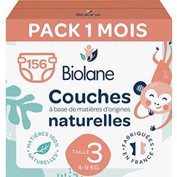 Biolane Pannolini Ecologici, Pelli Sensibili, Assorbenti, Nessuna Fuoriuscita, 12 Ore all’Asciutto, Taglia 3, 4-9 kg, Confezione da 3x52, Totale 156 Pannolini