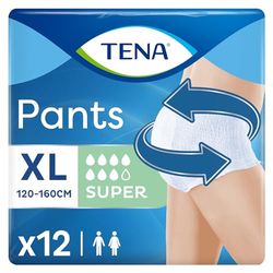 TENA Pantalon super (XL) lot d'escorte mensuel – culottes absorbantes, élastiques et jetables, pour les fuites urinaires, que ce soit pour elle ou pour lui, discrètes et confortables, 4 paquets x 12