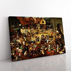 The Fight Between Carnival And Lent By Pieter Bruegel The Elder Classic Painting Canvas Wall Art Print Ready to Hang, Framed Picture for Living Room Bedroom Home Décor, 50x35 cm (20x14 Inch)