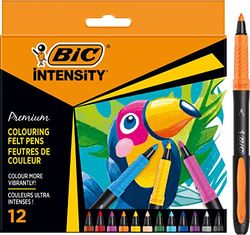 BIC Intensity Premium, Pennarelli Colorati per Disegno e libri da colorare, 12 Unità, Cancelleria Scuola